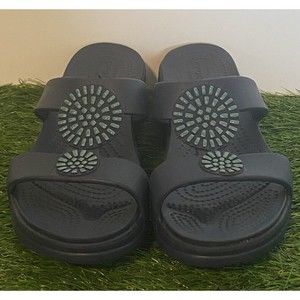 Crocs Monterey Diamante Sandals Dual Comfort Wedge Flip Flop Thong Black Size 8